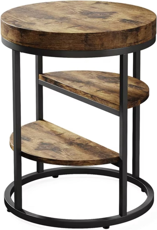 Eindtafel - Sidetable - Koffietafel - Rond - Industrieel - Hout en metaal - Bruin/Zwart - 50cm