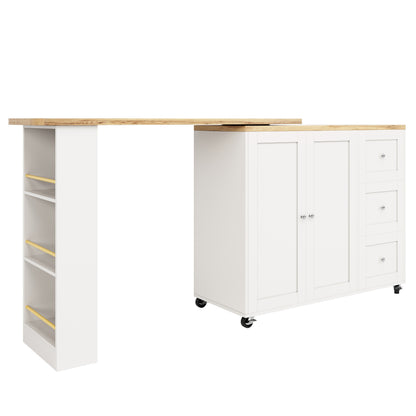 Dressoir – Sideboard – Opbergkast – Ladekast – Draaibaar 360° – Uittrekbare Lengte 135-203 cm – Met Wieltjes en Lade