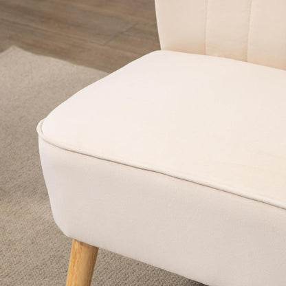 2-Zits Sofa – Tweezitsbank – Compacte Bank – Loveseat – Kleine Bank – Dik Schuimvulling – Stevige Houten Poten – Wit Bruin – 117x56,5x77 cm – Makkelijk Montage