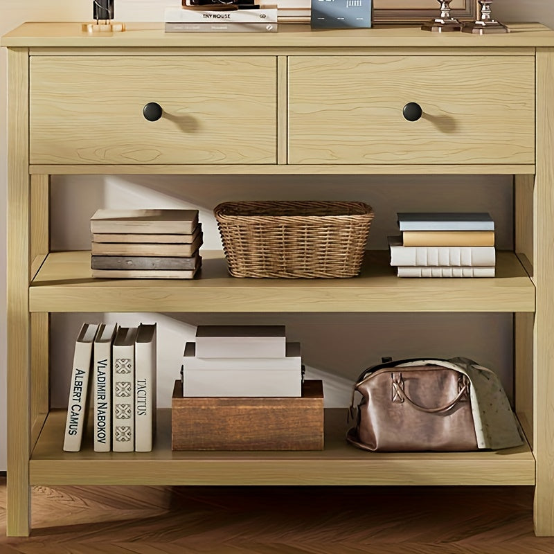 Sidetable – Consoletafel – Haltafel – Wandtafel – Bijzettafel – Natuurlijk Bamboe – Smal Design met 2 Lades en Open Planken – Duurzaam & Eenvoudig te Monteren