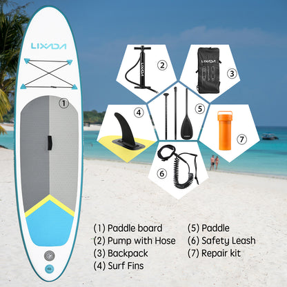 Opblaasbaar Paddleboard – Stand Up Paddle – SUP Board – Surfboard – Watersportplank – Groen – Stevig 15 cm Dik PVC – Inclusief Verstelbare Peddel en Draagrugzak