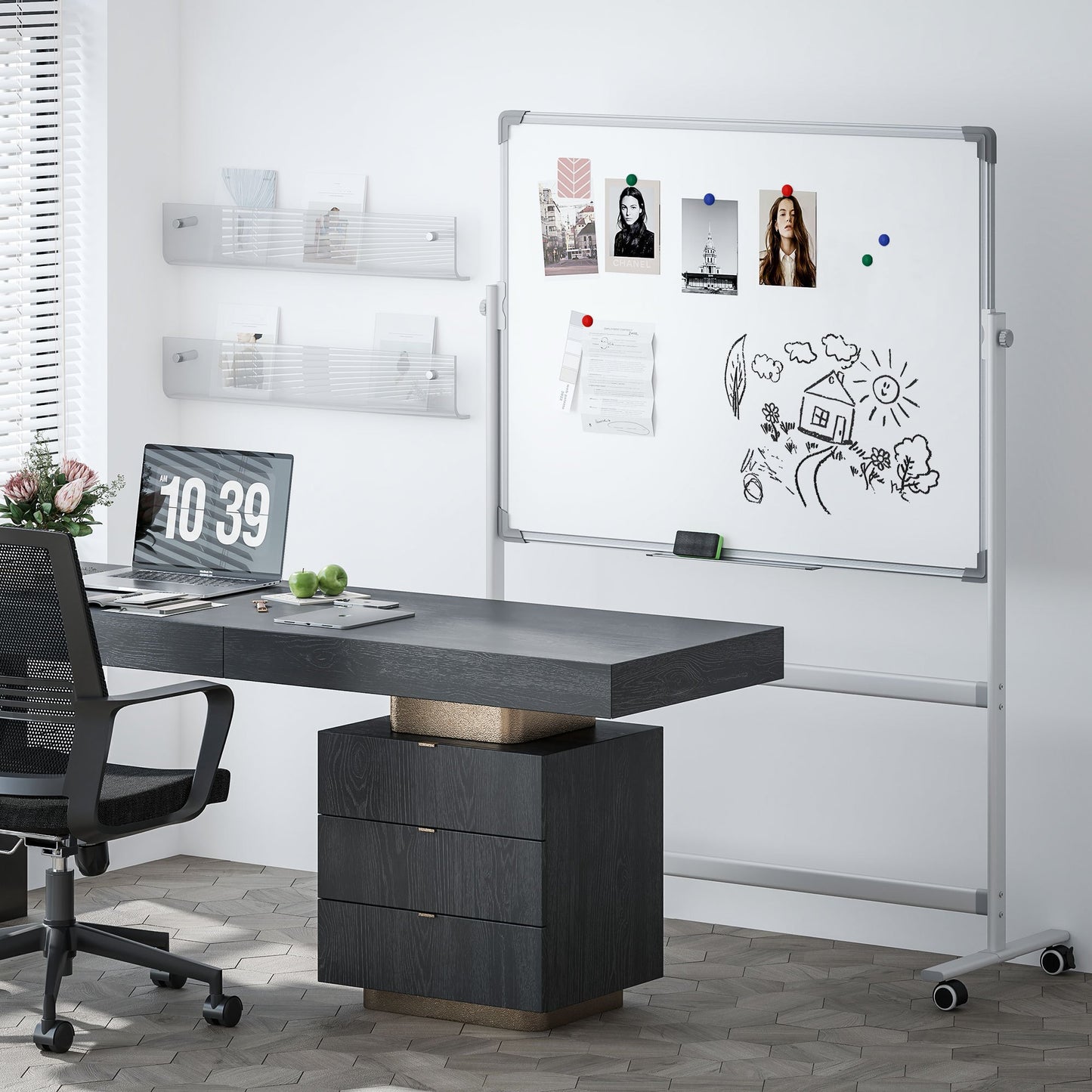 Magnetisch Whiteboard – Whiteboard Bord – Schrijfbord – Presentatiebord – Mobiel Whiteboard – 120 x 90 cm – Draaibaar Met Metalen Frame – Inclusief Marker En Wisser