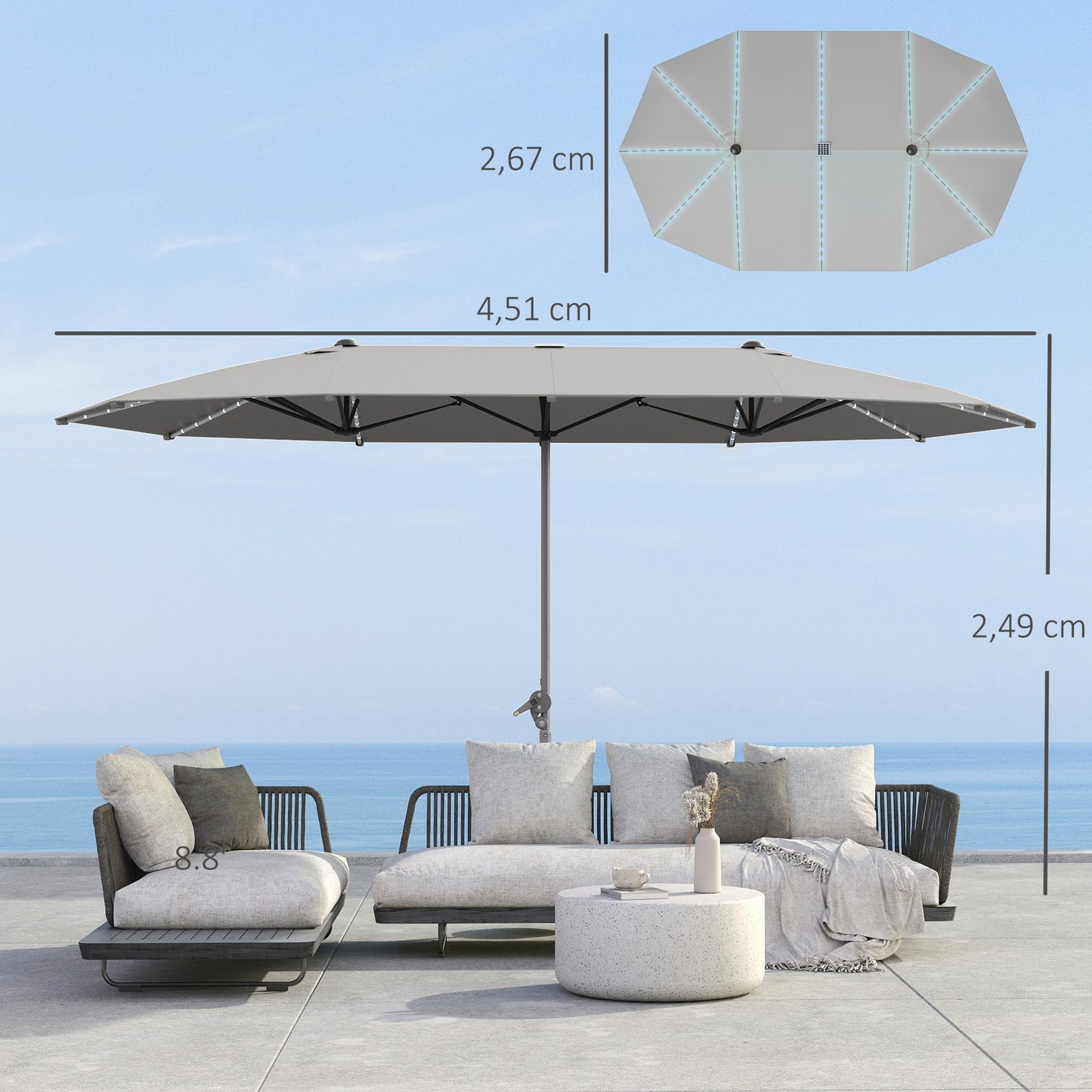 Dubbele Parasol – Terrasparasol – Zonneparasol – Buitenshade – UV-Parasol – Zonnepanelen Met LED-Verlichting – Aluminium Frame & UPF50+ Polyester