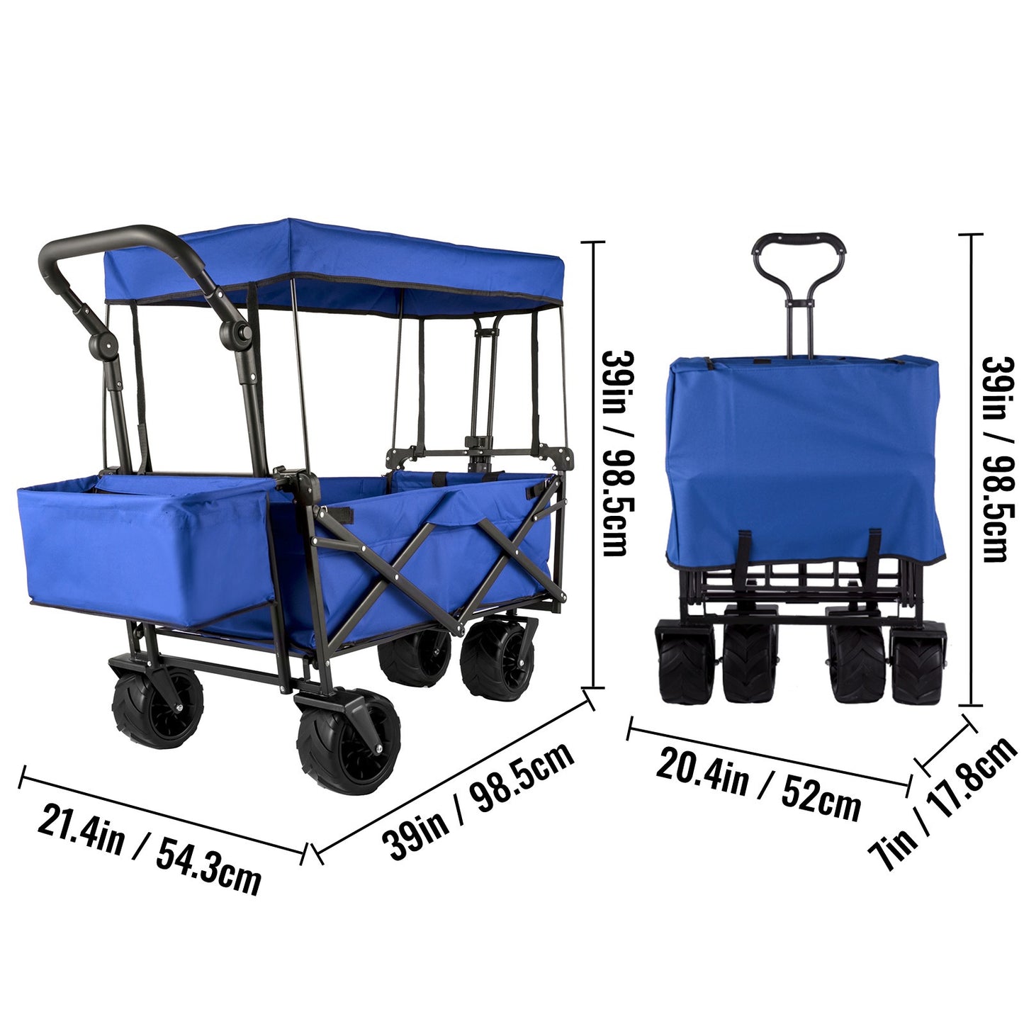 Bolderkar – Bolderwagen – Transportkar – Strandkar – Opvouwbare Kar – 85 cm Laadruimte – Staal Frame Met Afneembare Zonkap – 360° Draaibare Wielen