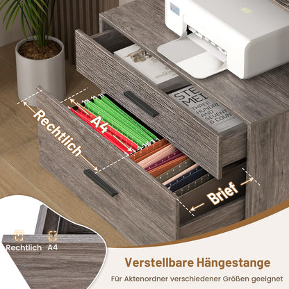 Kantoorkast – Archiefkast – Opbergkast – Boekenkast – Vakkenkast – Industrieel Design – 3 Open Planken & 2 Lades – MDF Met Metaal – 75x40x156 cm – Grijs