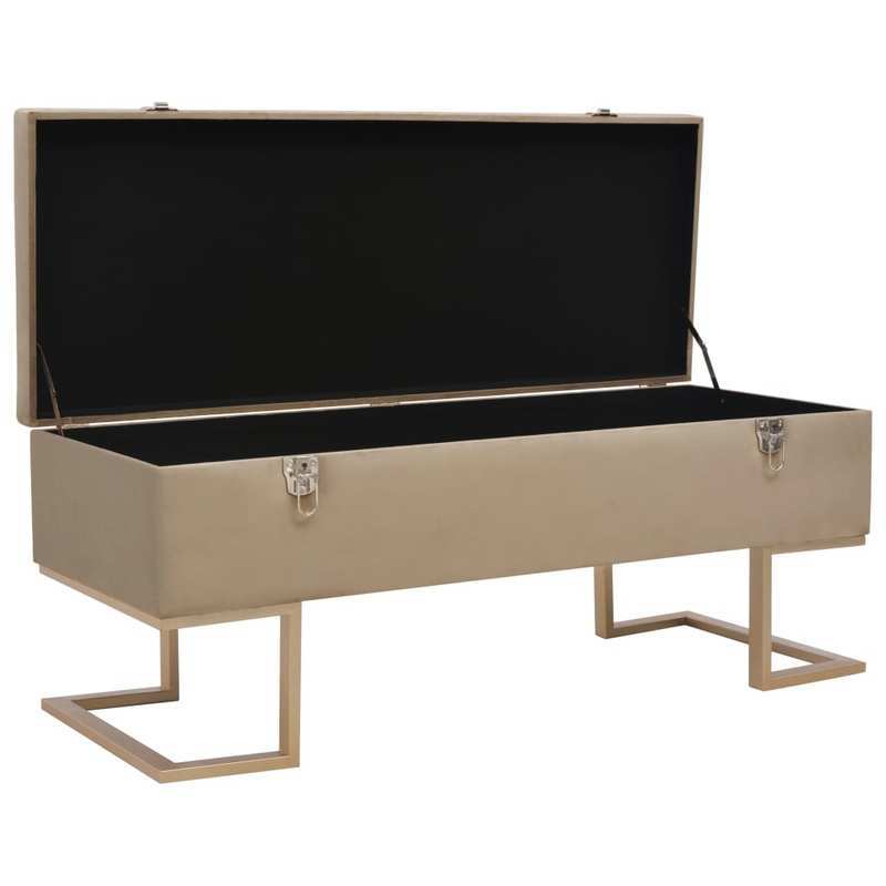 Modern Velvet Beige Storage Bench with Hidden Compartment, 105cm Wooden Entryway Shoe Rack or Living Room Stool, Sleek Design with Metal Legs, Entryway Shoe Storage | Modern Bench | Velvet Upholstery