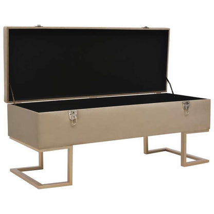 Modern Velvet Beige Storage Bench with Hidden Compartment, 105cm Wooden Entryway Shoe Rack or Living Room Stool, Sleek Design with Metal Legs, Entryway Shoe Storage | Modern Bench | Velvet Upholstery