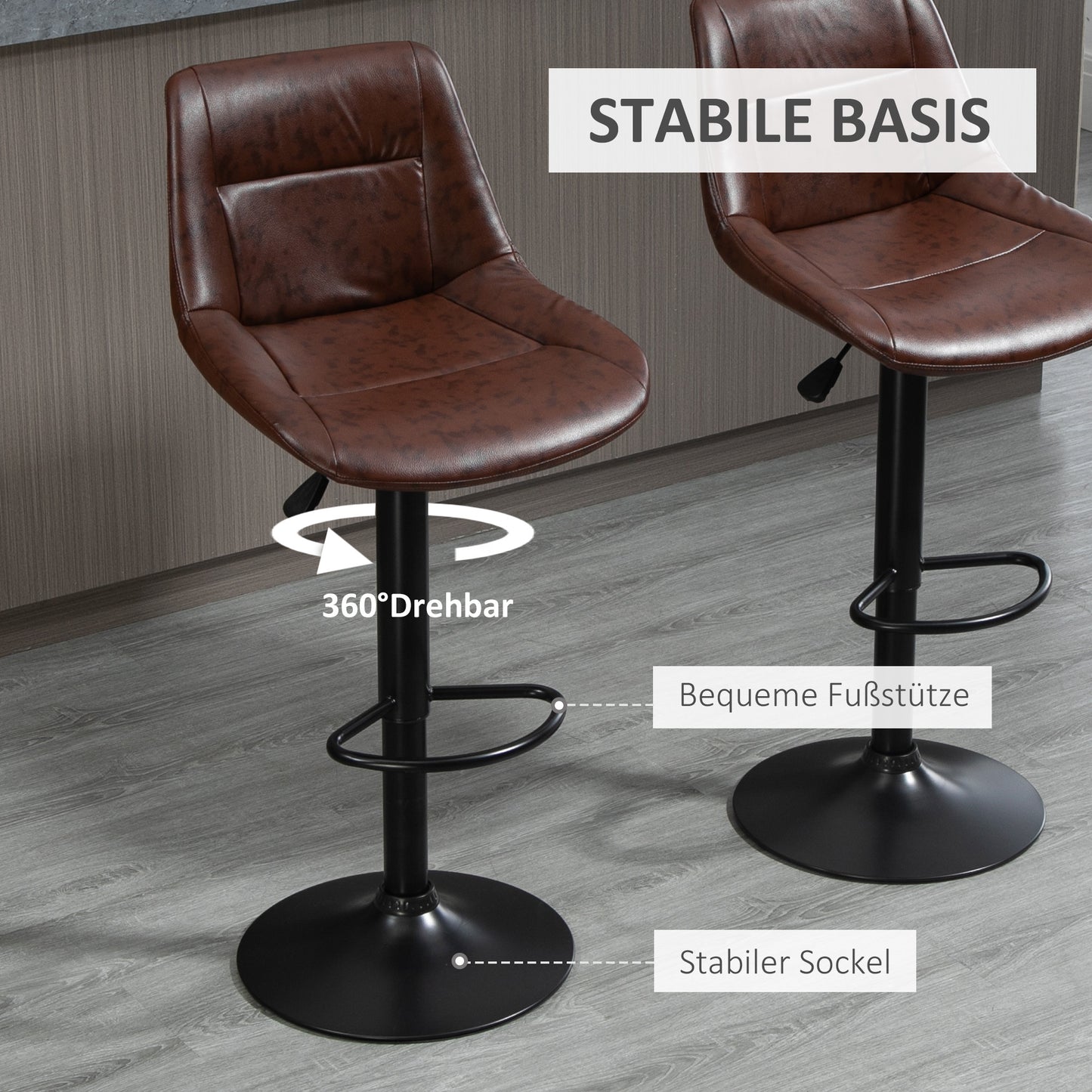 Barkrukken – Barstoelen – Keukenkrukken – Hoge Stoelen – Barkruk Set Bruin – Verstelbare Hoogte Tot 108 Cm – Stevig Zwart Metalen Frame