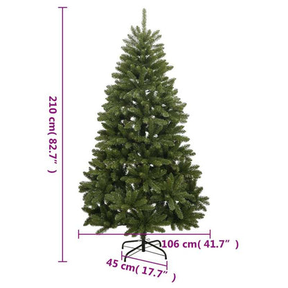 210cm Green Foldable Artificial Christmas Tree with Hinges and Stand - Full, Realistic Look, Easy Assembly, Space-Saving Design for Home, Office, Hotel, Restaurant - Heavy Base, No Needed, Lightweight & Sturdy Construction -