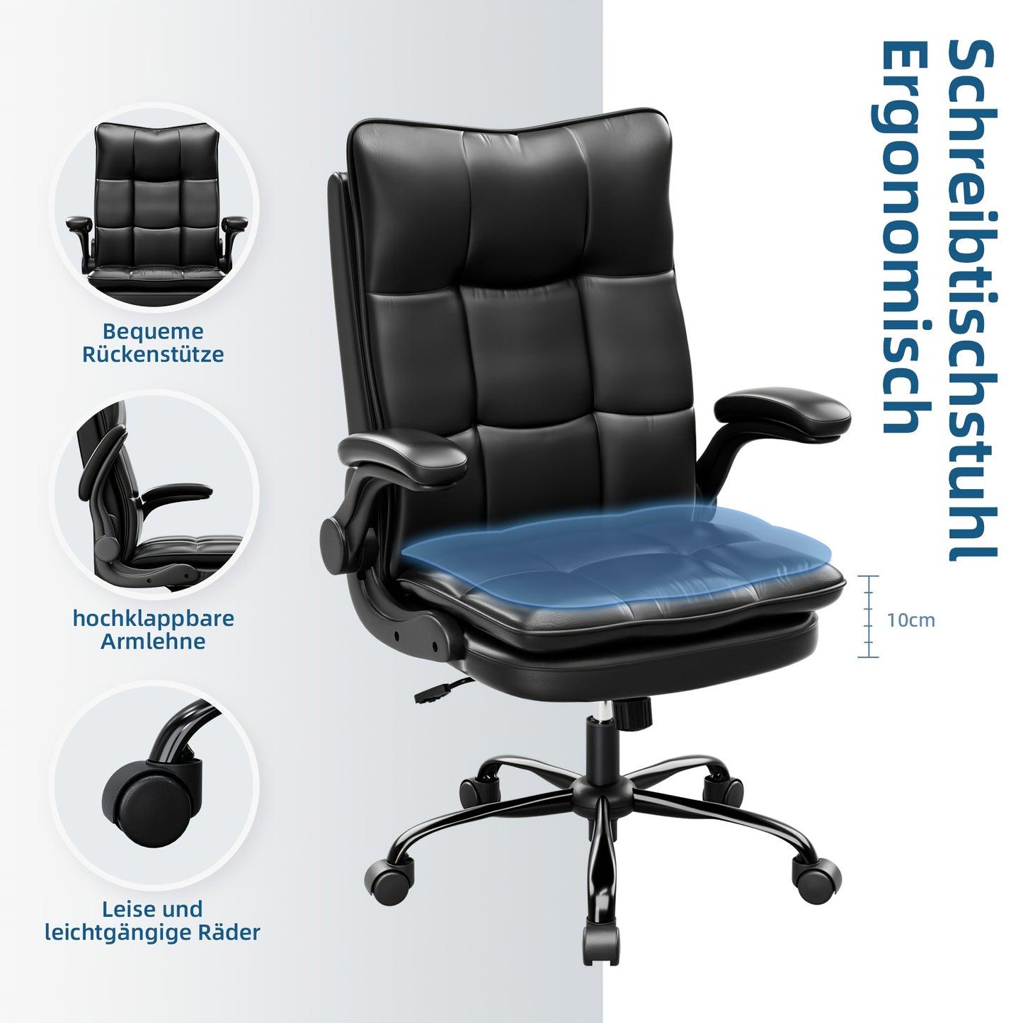 Bureaustoel – Gamingstoel – Werkstoel – Desk Chair – Computerstoel – Verstelbare Hoogte – Ergonomisch Met Metalen Frame Grijs