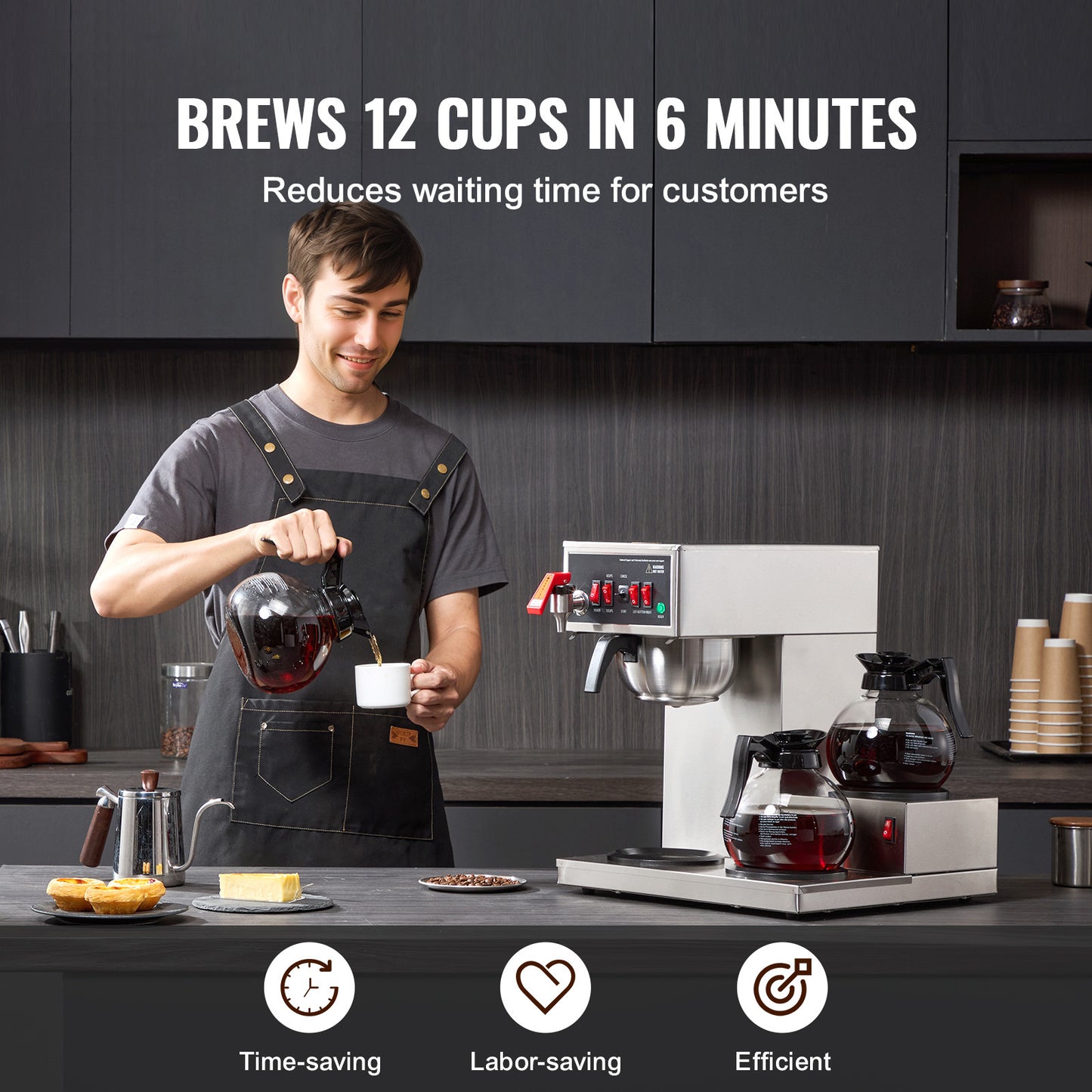 Filterkoffiemachine – Koffiezetapparaat – Drip koffiezetter – Commerciële koffiemachine – Horecakoffiemachine – 12 koppen capaciteit – 3 glazen kannen met warmhoudplaat