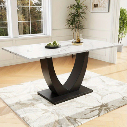 140 x 80cm Dining Table, Modern Kitchen Table, Metal Frame Rectangular Dining Table Modern Marble Pattern Kitchen Table with Adjustable Feet for Dining Room Living Room