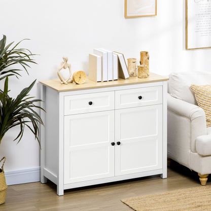 Dressoir – Opbergkast – Sideboard – Buffetkast – Ladekast – 2 Deuren & 2 Laden – Verstelbare Plank – 100x40x85 cm – Wit Houtlook