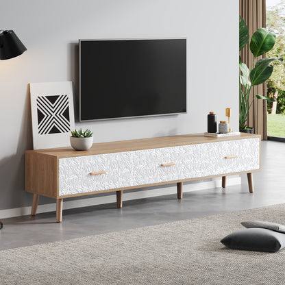TV Meubel – TV Kast – TV Dressoir – Lowboard – TV Meubelen – Scandinavisch Design – 150x35x39 CM – Lichte Houtstructuur Met Witte Fronten