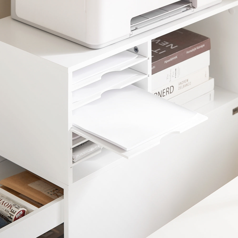 Printerstandaard – Rollende Printerkast – Bureau Organizer – Opbergkast – Mobiele Printertafel – Compact 60x33x100 cm – MDF Wit