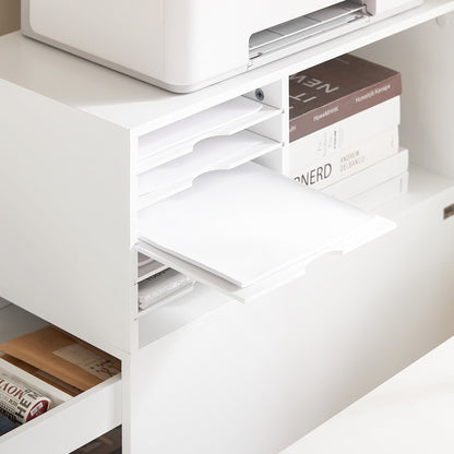 Printerstandaard – Rollende Printerkast – Bureau Organizer – Opbergkast – Mobiele Printertafel – Compact 60x33x100 cm – MDF Wit