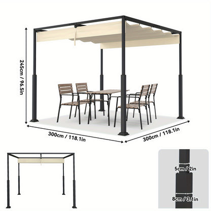 Pergola – Tuinoverkapping – Prieel – Zonnescherm – Tuinpaviljoen – 3x3 Meter – Schuifbaar Dak – Stalen Frame