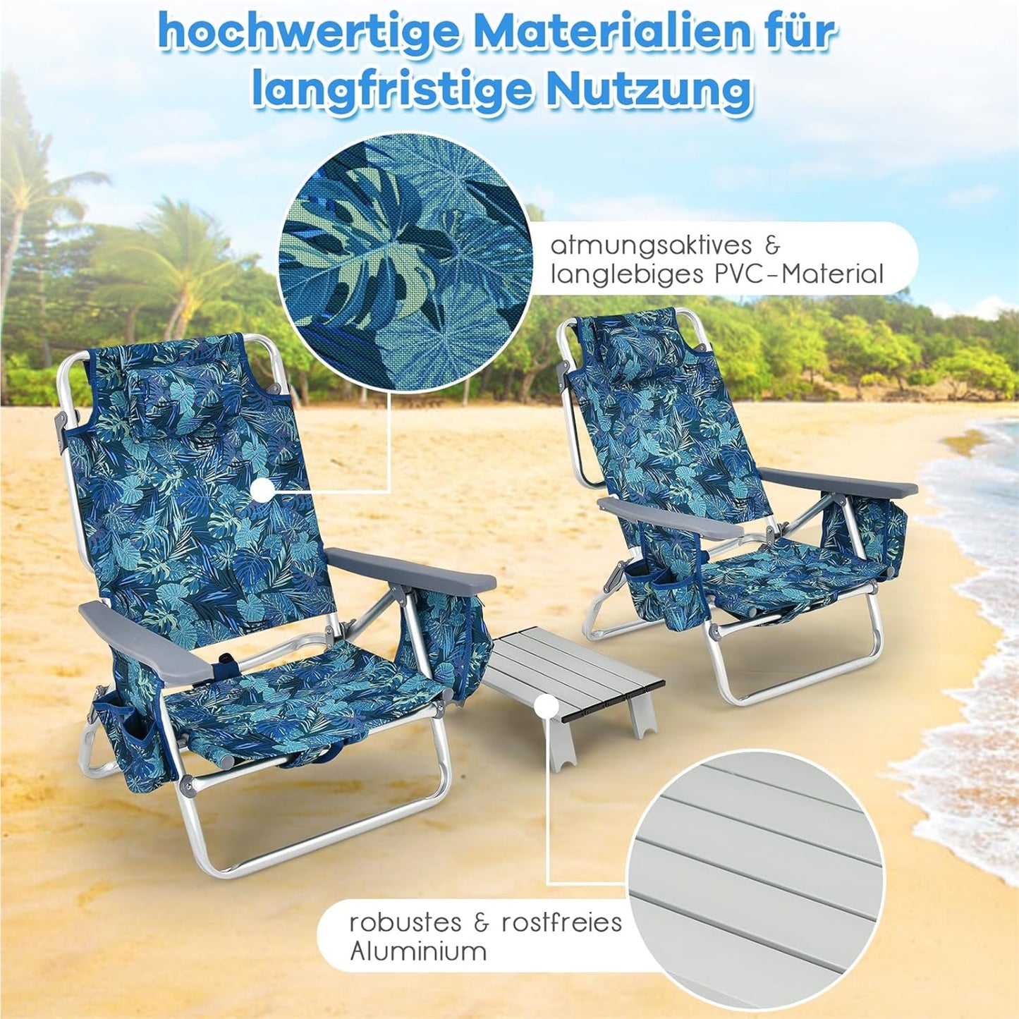 Campingstoel – Kampeerstoel – Vouwstoel – Strandstoel – Visstoel – 3-delige Set Met Verstelbare Rugleuning & Inclusief Tafel – Lichtgewicht, Waterbestendig Marine