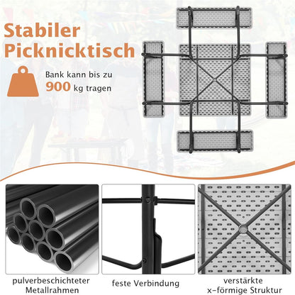 Tuinset – Picknicktafel – Zitgroep – Buitenmeubelen – Tuinmeubelen – 8 Personen – Weerbestendig HDPE – Parasolopening