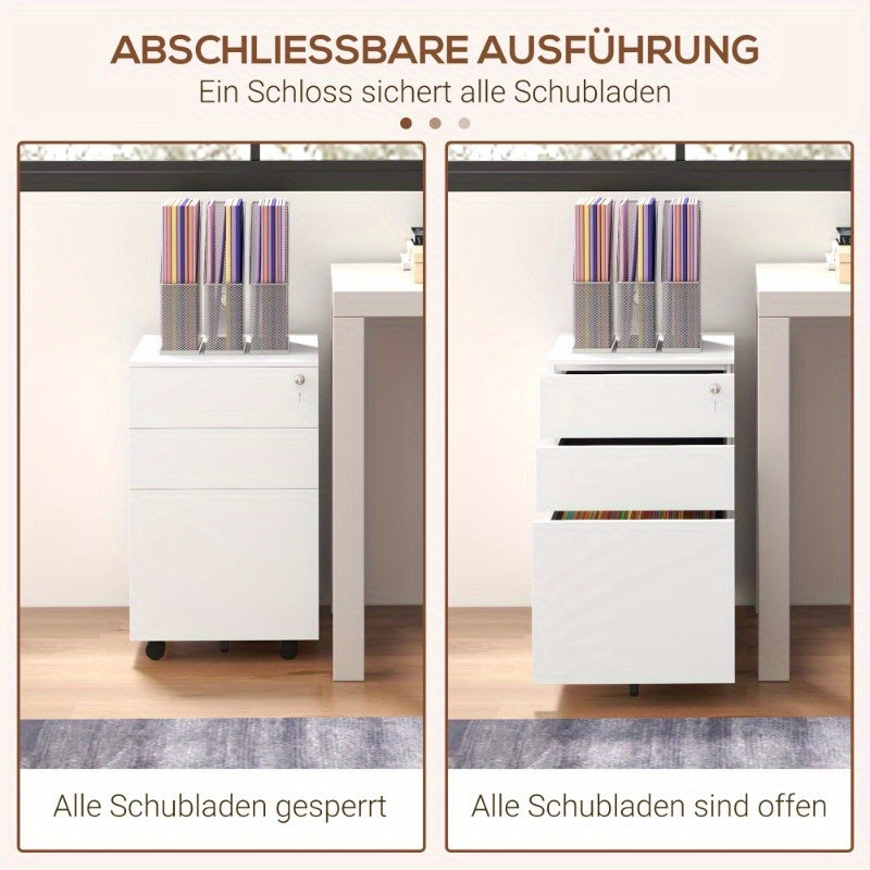 Rollende Ladekast – Mobiele Archiefkast – Verrijdbare Bureaukast – Ladeblok Op Wieltjes – Kantoorkast – Met Slot – Stalen Constructie – Compact 37x43,5x60 cm