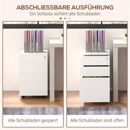 Rollende Ladekast – Mobiele Archiefkast – Verrijdbare Bureaukast – Ladeblok Op Wieltjes – Kantoorkast – Met Slot – Stalen Constructie – Compact 37x43,5x60 cm