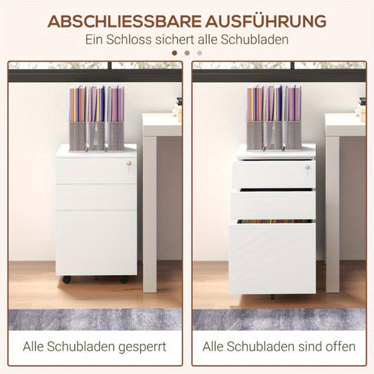 Rollende Ladekast – Mobiele Archiefkast – Verrijdbare Bureaukast – Ladeblok Op Wieltjes – Kantoorkast – Met Slot – Stalen Constructie – Compact 37x43,5x60 cm
