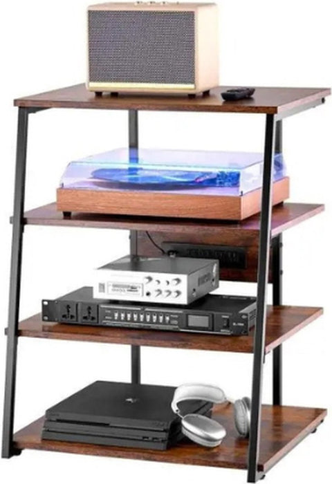 Mediastandaard met stekkerdozen - Hoek-tv-standaard - In hoogte verstelbare houten planken voor diverse media apparaten