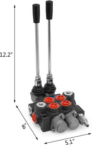 Hydraulische Regelklep -  Gietijzeren Constructie - Dubbelwerkend - Met Veerreturn - Geschikt voor - Tractoren en Houtklovers - 11 GPM - 2-Spoelen