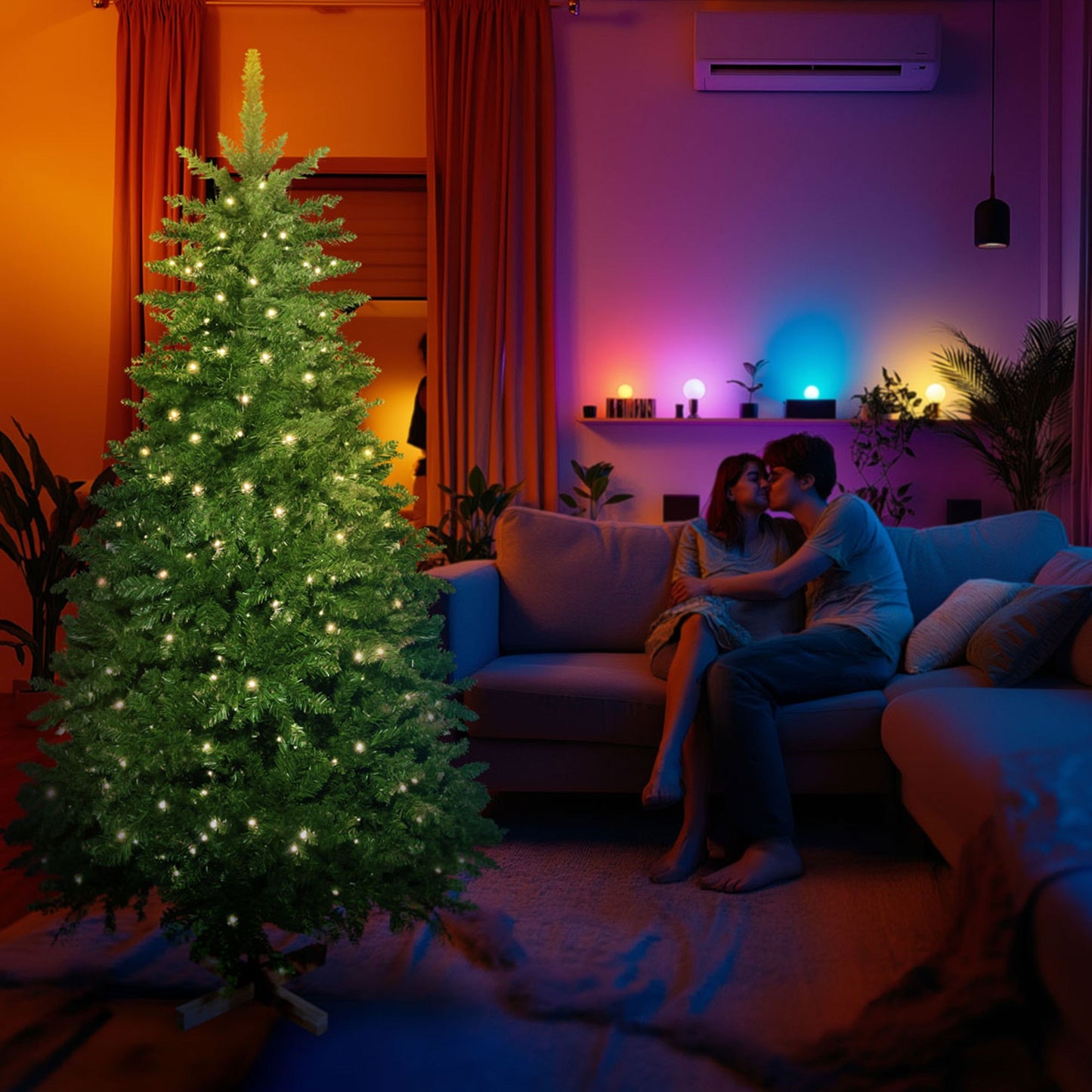 LED Kerstboom – Kunstkerstboom – Kerstversiering – Feestboom – Kerstdecoratie – 180 cm Hoog – 800 Takken – Warmwitte LED Verlichting – Brandvertragend PVC
