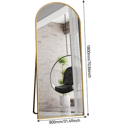 Volledige Lengte Spiegel – Vloerspiegel – Staande Spiegel – Wandspiegel – Grote Spiegel – 80 x 180 cm – Gehard Glas Met Goudkleurig Metalen Frame – U-Vormige Standaard En Ophanghaak