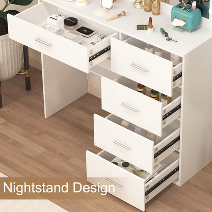 Kaptafel – Make-up Tafel – Cosmeticatafel – Opmaaktafel – Dressing Table – Wit – LED-Verlichting – 5 Lades