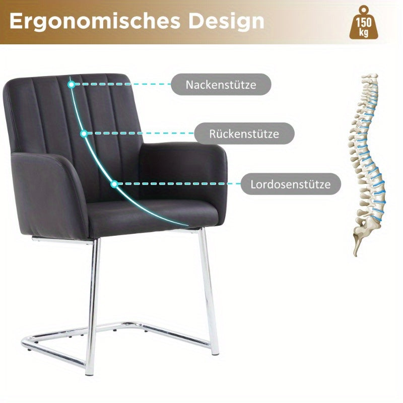 Eetkamerstoelen set – Stoelen – Zwarte Stoelen – Kunstleren Stoelen – Design Stoelen – 6-delig – Verticale Strepen – Zigzag Metalen Poten
