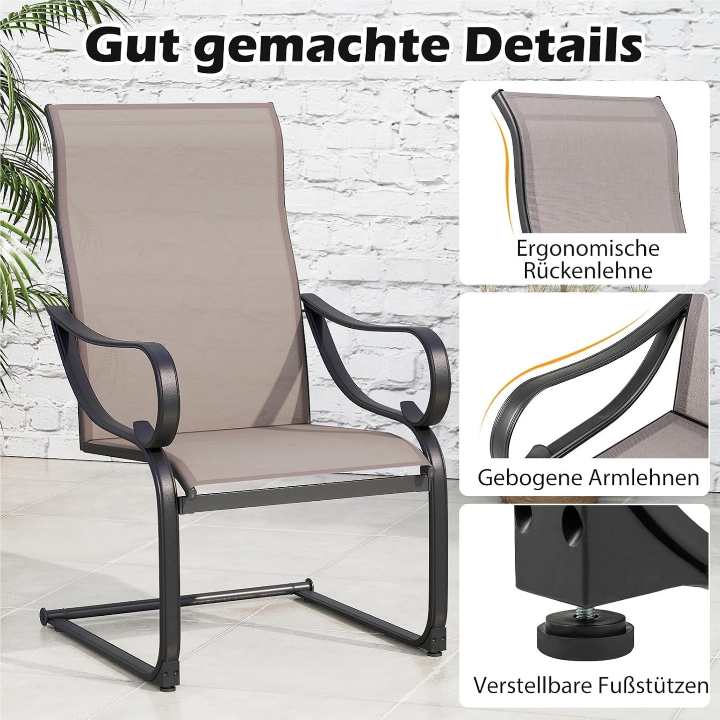 Tuinstoelen Set 2 Stuks – Tuinstoelen Met Hoog Rugleuning – Schommelstoelen – Tuinligstoelen – Terrasstoelen – Ademend Meshmateriaal – Verstelbare Rugleuning