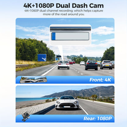 Dashcam – Dual-Channel Camera – Auto Recorder – Voor- en Achtercamera – GPS Dashcam – 4K Voor + 1080P Achter – Wifi 6 & Nachtzicht – 64GB SD Kaart Inclusief – Parkeermodus & G-Sensor