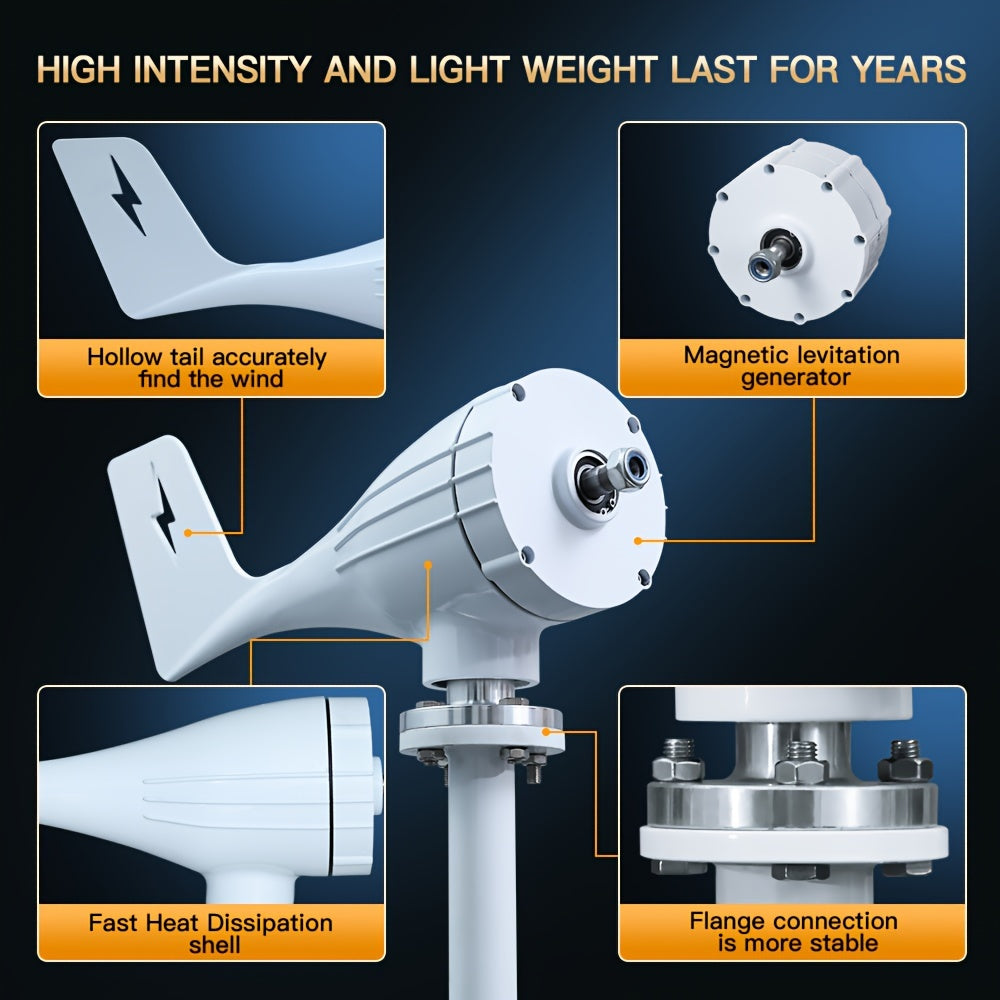 Horizontale As Windturbine – Wind Generator – Windmolen Generator – Windenergie Systeem – Duurzame Energie Thuis – 48V 5-Blads – Laag Startwindvermogen 2,5 m/s – MPPT-Controller Inclusief