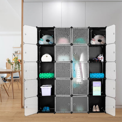 Kledingkast – Garderobekast – Opbergkast – Kleerkast – Garderobekast – 20 Deuren – Lichtgewicht kunststof met 2 Haken – 183x147x37 cm
