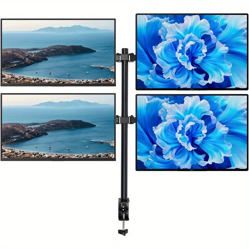 Monitorarm – Monitorbeugel – Monitorstandaard – Monitorhouder – Multi-screen Mount – Voor 4 Schermen 10-27 Inch – Verstelbaar 0-40 cm Hoogte – Robuust Koudgewalst Staal Zwart