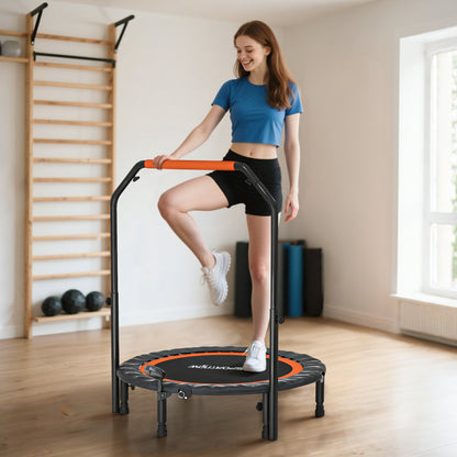 Mini Trampoline – Fitness Trampoline – Jumping Trampoline – Springmat – Trainingsapparaat – Verstelbare Handgreep 99-123 cm – LCD Monitor – Stalen Frame – Zwart/Rood – Ø102 cm