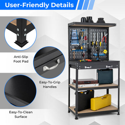 Multifunctionele Werkbank – Werktafel – Klusbank – Werkplek – Opbergmeubel – Met Pegboard – Stevig Metalen Frame – 100 kg Draagkracht – Compact & Ruim – Zwart Blauw