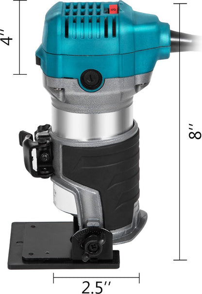 Compacte Router -Variabele Snelheid -  Met 2 Bases - Duurzaamheid - Groot Snelheidsbereik - Vaste Basis - Zilver