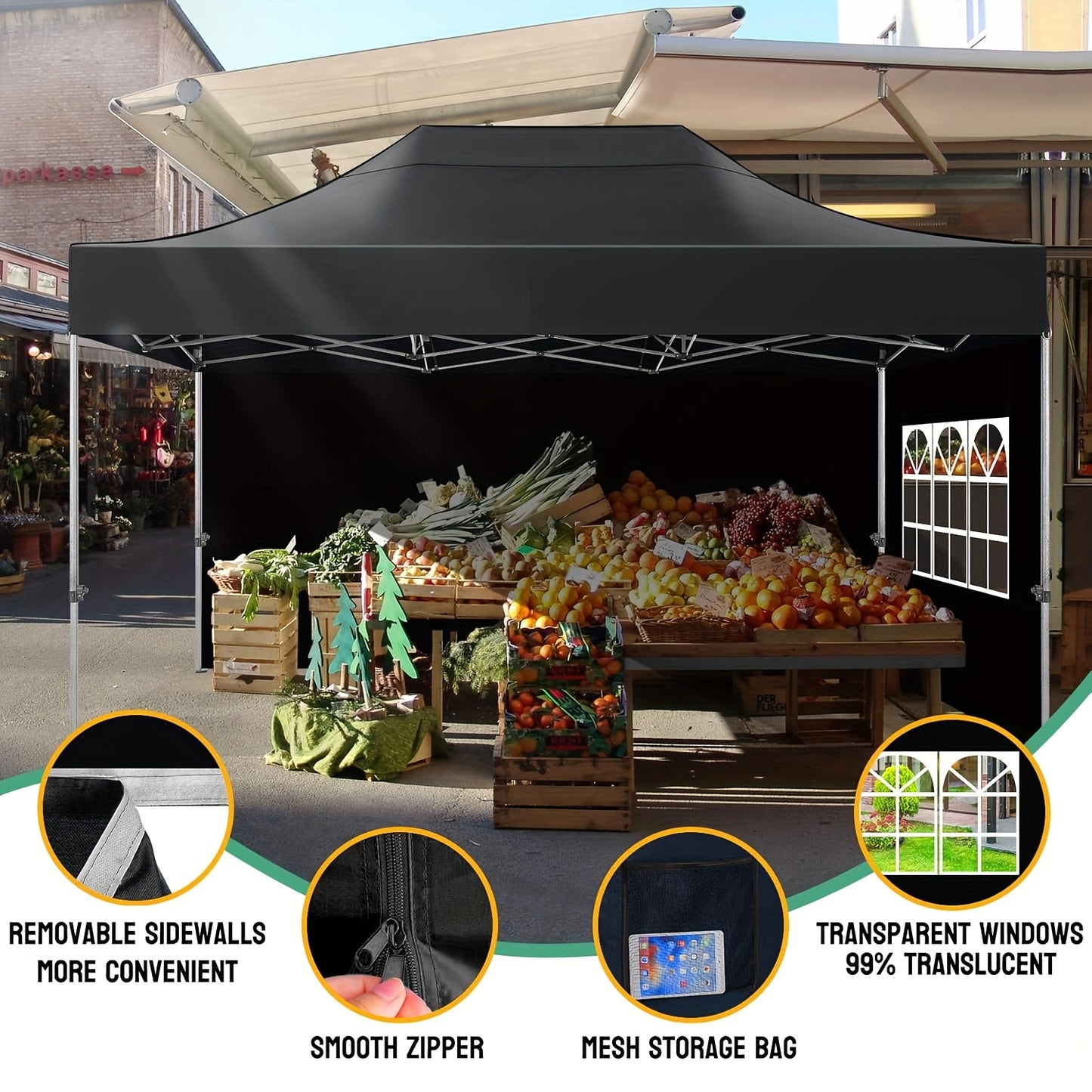 Partytent – Feesttent – Tuintent – Paviljoen – Vouwtent – 3x4,5 Meter – Waterdicht Polyester – 3 Verstelbare Hoogtes
