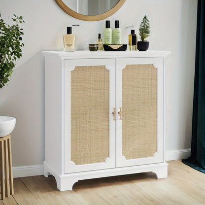 Dressoir – Sideboard – Buffetkast – Opbergkast – Wandkast – Wit Met Rattan Deuren – Duurzaam Zonder Hout – Gemakkelijk Te Monteren