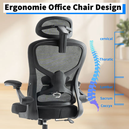 Ergonomic Office Chair, Desk Chair with Adjustable Headrest, Armrests, Lumbar Support, Swivel Chair, Rocker Function, Mesh Executive Chair, Back-Friendly, Office Chair 150 kg