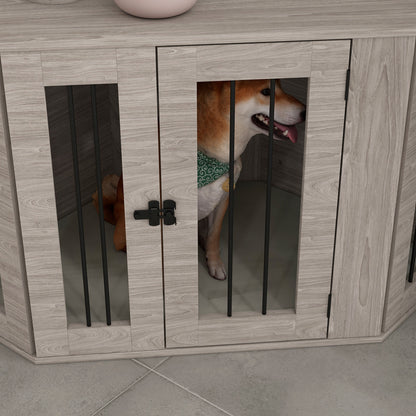 Space-Saving Corner Dog Crate with Secure Latch door - Sturdy Construction, Matte Brown Finish - Ideal for Medium Dogs - Includes Pet Mat - Modern Home Decor Crate for Living Room, Bedroom, Office - Easy-Clean Surfaces, Room