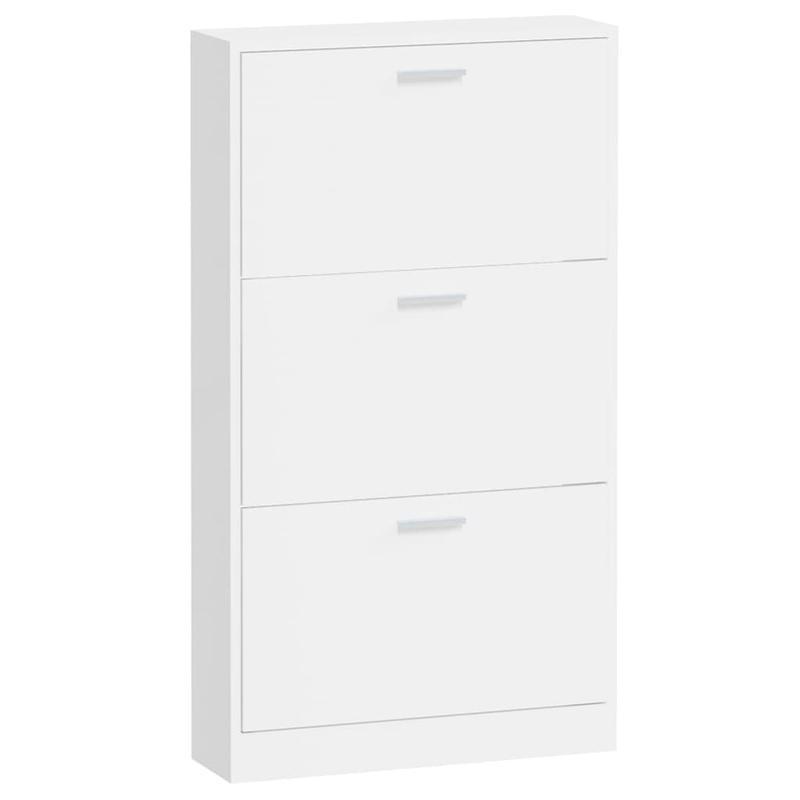 Modern Glossy White Shoe Rack - Heavy-Duty Shoe Organizer with Open Shelving, Space-Saving Floor Standing design, No Assembly Needed, for Entryway, Living Room, Office - Sturdy Hardwood Construction (59x17x108cm), Shoe Storag