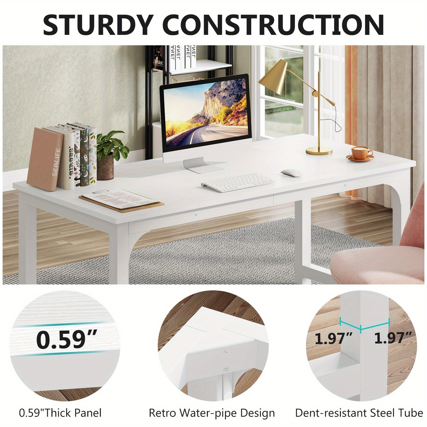 Vergadertafel – Conferentietafel – Bureautafel – Werktafel – Vergadermeubel – Compact formaat – Wit blad met zwart metalen frame