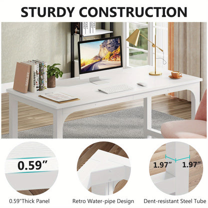 Vergadertafel – Conferentietafel – Bureautafel – Werktafel – Vergadermeubel – Compact formaat – Wit blad met zwart metalen frame
