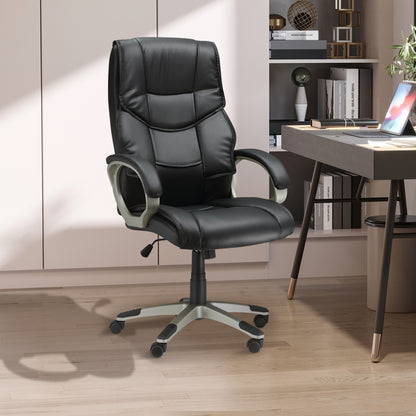Bureaustoel – Office Chair – Ergonomische Stoel – Draaistoel – Desk Chair – Met Schommelfunctie – Zwart Kunstleer – Metalen Frame – Hoge Rugleuning – 70x58x114–124 cm