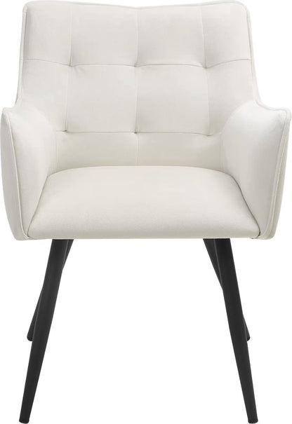 Eetkamerstoel - Set van 2 stoelen - Fluweel eetkamer stoel - Eettafel stoel - Fauteuil - Velvet - Zwarte Poot - Creme Wit - QUORE