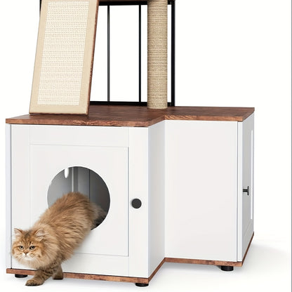 Kattenboom – Krabpaal – Kattenmeubel – Klimelement – Kattenhuis – 2-in-1 Ontwerp Met Verborgen Kattenbak – Ruime Speel- en Klimniveaus – Houten Constructie – Geurcontrole – Voor Grote Binnenkatten – 124 cm Hoog